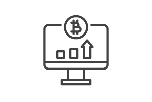 A computer screen, and a coin that represents virtual money.